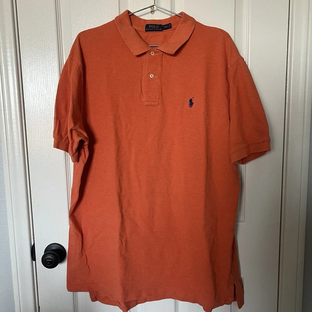 Polo Ralph Lauren Men's 2XL XXL Polo Shirt Orange Navy Pony - Picture 4 of 7